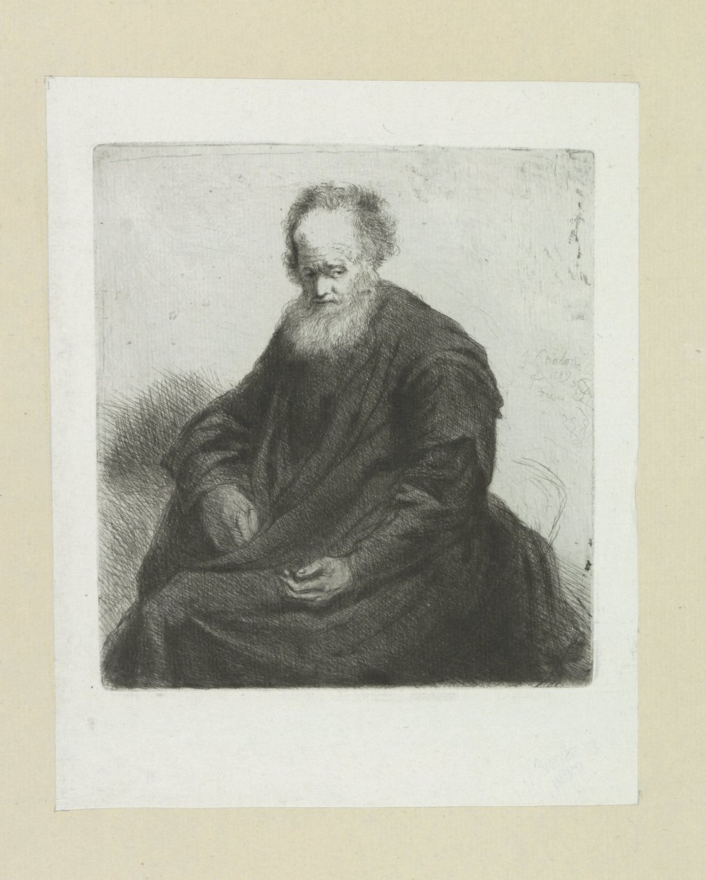 Vecchio seduto con mantello lungo da Jan Chalon