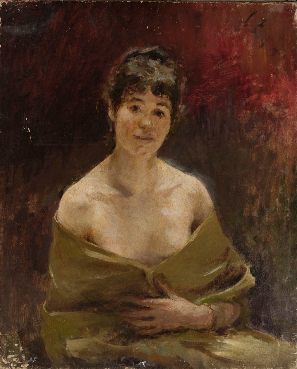 Studio di modella in drappeggio verde da Jan Ciągliński