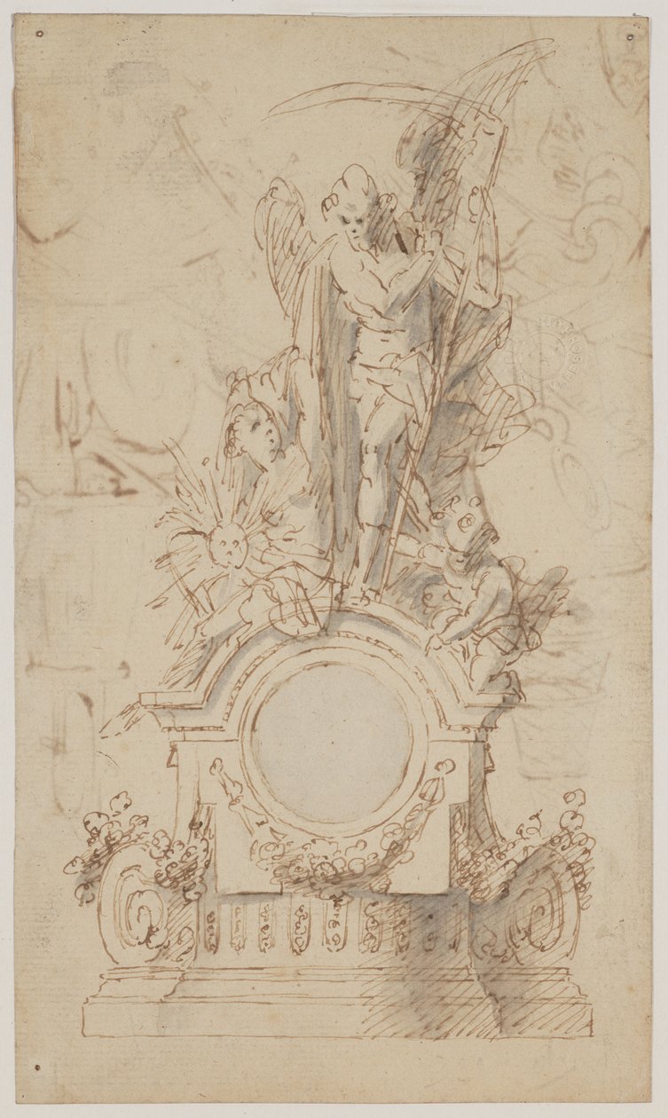 Progetto per un orologio decorativo con Saturno e angeli da Jan Claudius de Cock