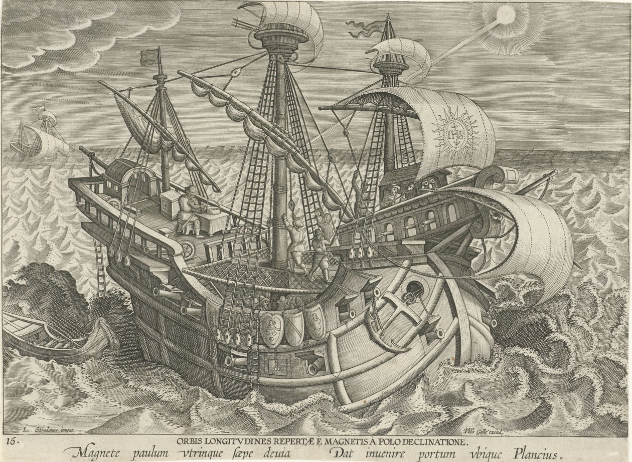 Determinazione della longitudine mediante una bussola da Jan Collaert (II) (attributed to)