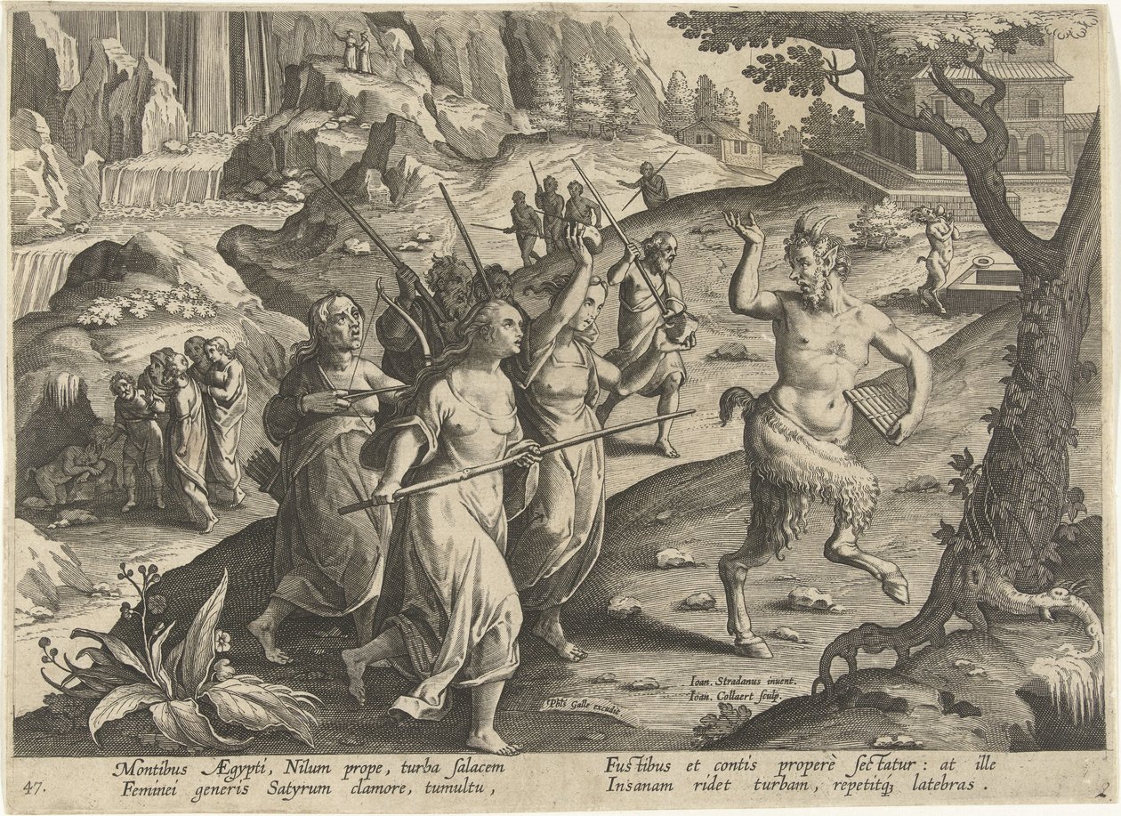 Donne che scacciano un satiro (Scene di caccia) da Jan Collaert (II)