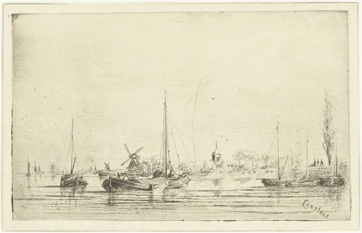 Veduta del fiume con campanile da Jan Daniël Cornelis Carel Willem baron de Constant Rebecque