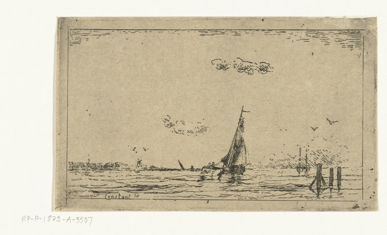 Veduta del fiume con barca a vela da Jan Daniël Cornelis Carel Willem baron de Constant Rebecque