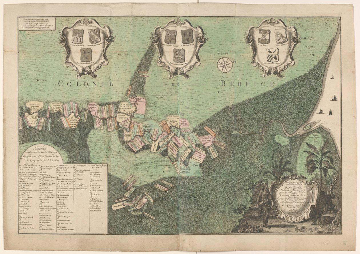 Mappa accurata dello stato e del corso del Rio de Berbice con le sue piantagioni nella colonia concessa di Berbice da Jan Daniël Knapp