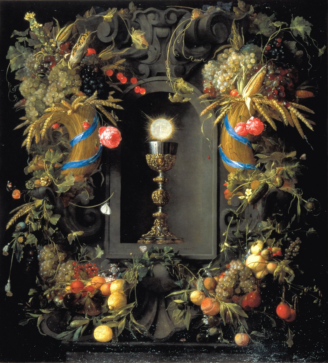 Il calice della comunione è circondato da una ghirlanda di frutta. da Jan Davidsz. de Heem