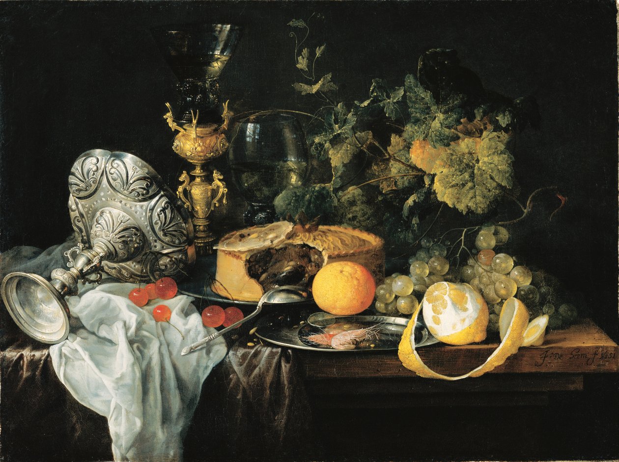 Tedesco: Magnifica natura morta con frutta, torta e calici Sontuosa natura morta con frutta, torta e calici, 1651 da Jan Davidsz. de Heem