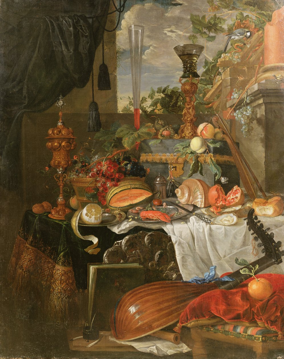 Natura morta di cibo e strumenti musicali da Jan Davidsz de Heem