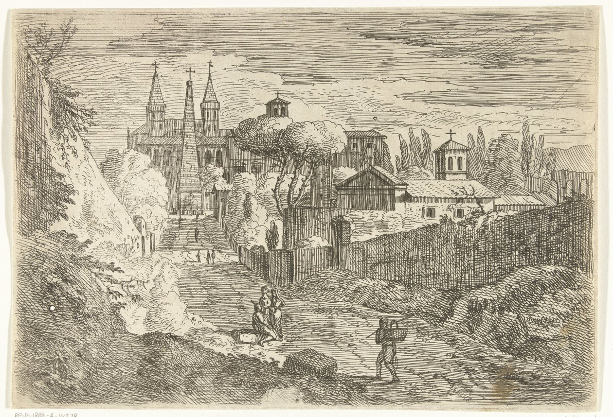 Paesaggio italianizzante con viaggiatori presso mura cittadine da Jan Frans van Bloemen