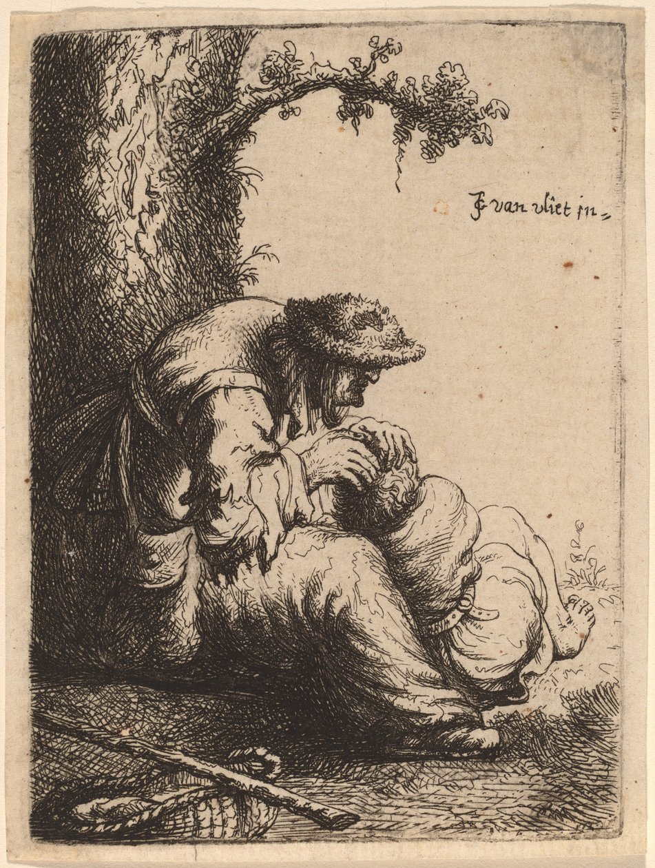 Mendicante donna che pulisce un ragazzo da Jan Georg van Vliet