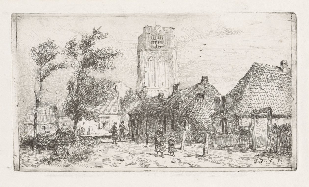 Veduta del villaggio con campanile da Jan Gerard Smits