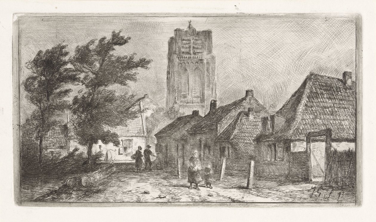 Veduta del villaggio con campanile da Jan Gerard Smits