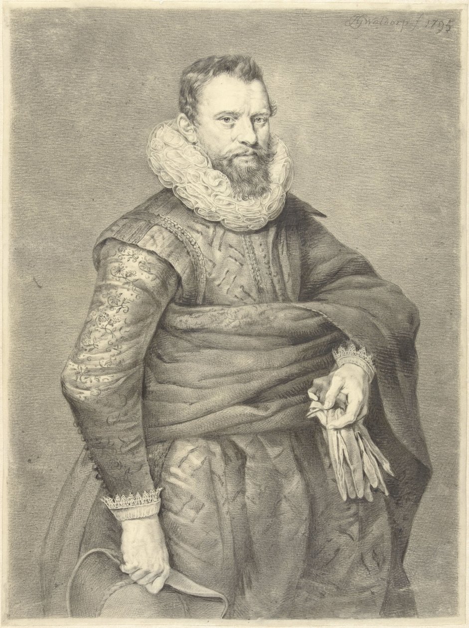 Ritratto di un uomo con guanti e cappello in mano, verso destra da Jan Gerard Waldorp