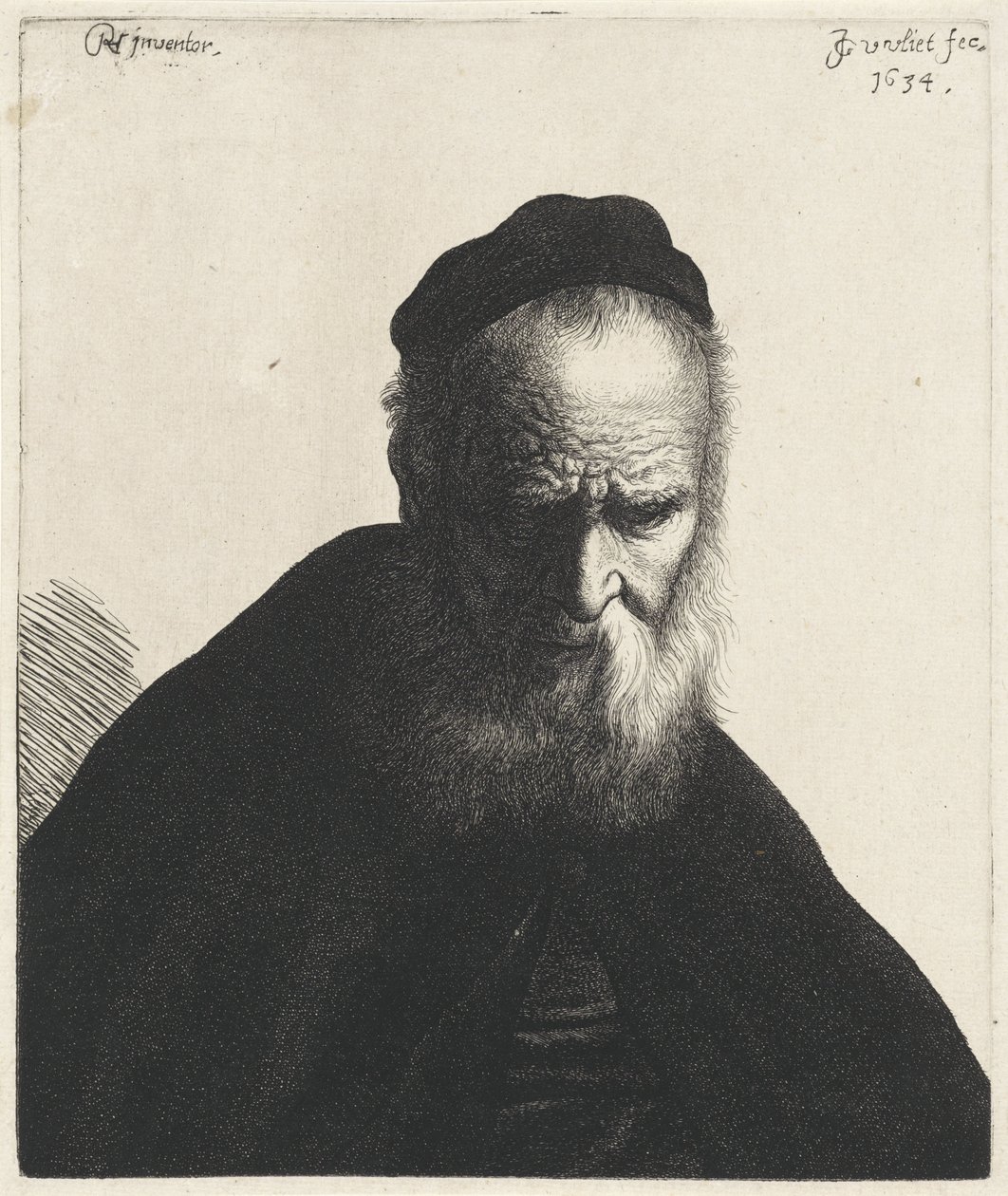 Busto di un vecchio con barba e cappello da Jan Gillisz. van Vliet