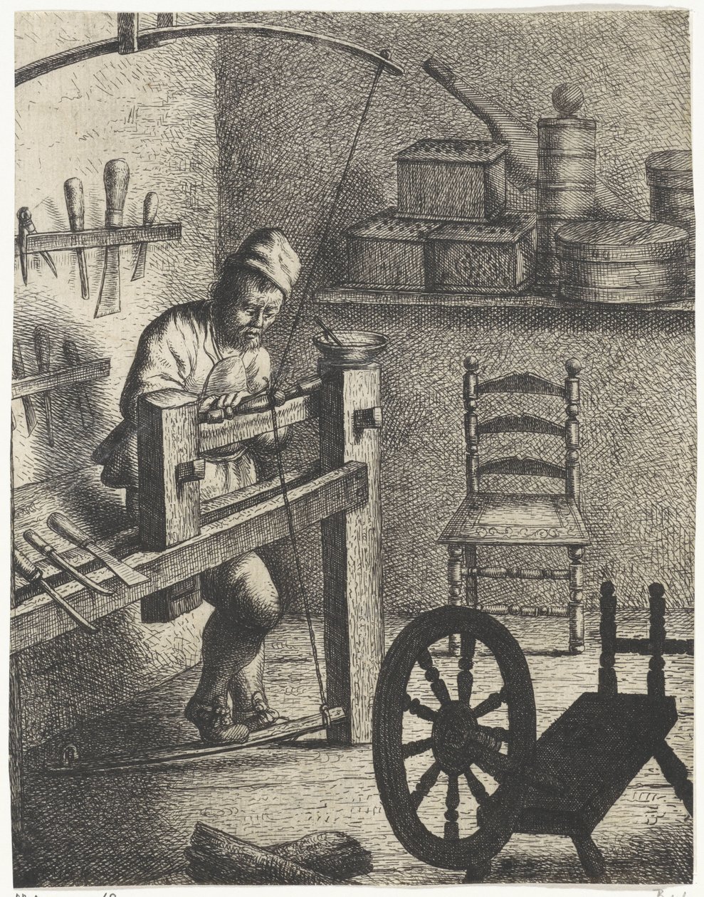 Lavoratore dietro un tornio da Jan Gillisz. van Vliet