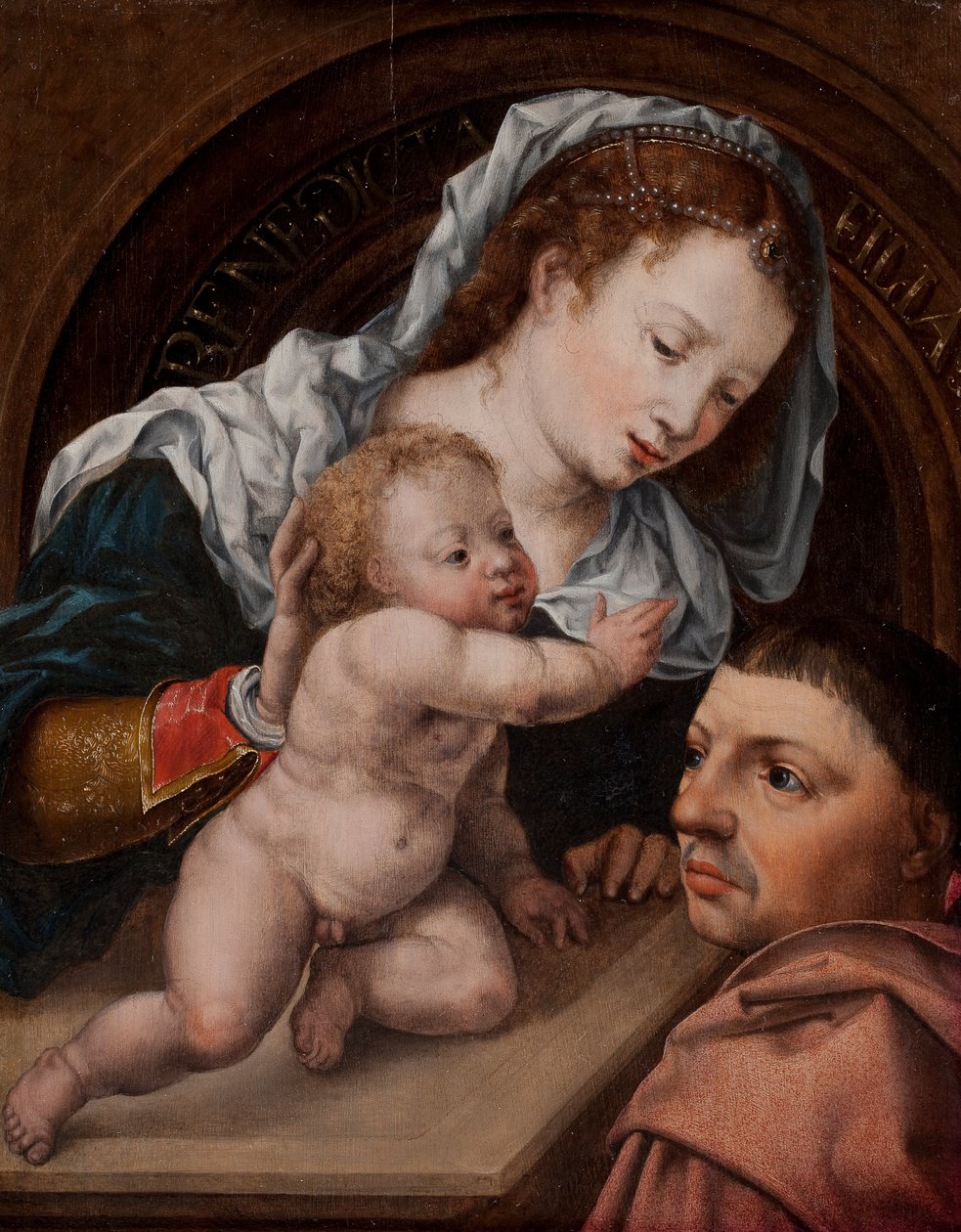 Maria con il Bambino Gesù e il donatore del dipinto da Jan Gossaert