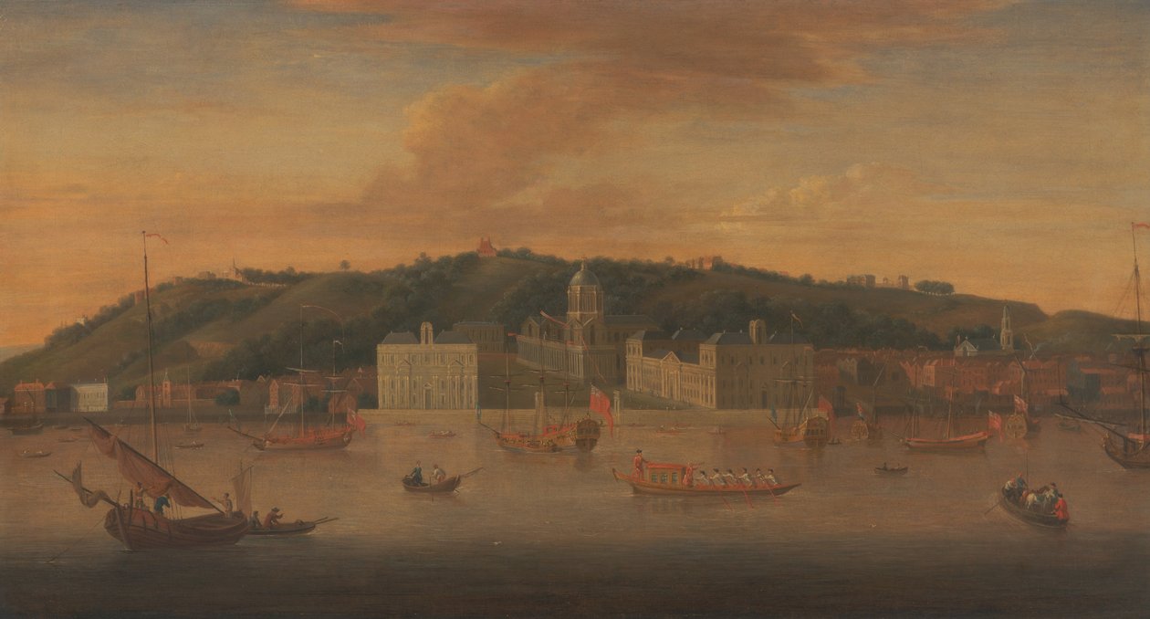 Una vista di Greenwich dal fiume con molte imbarcazioni da Jan Griffier I