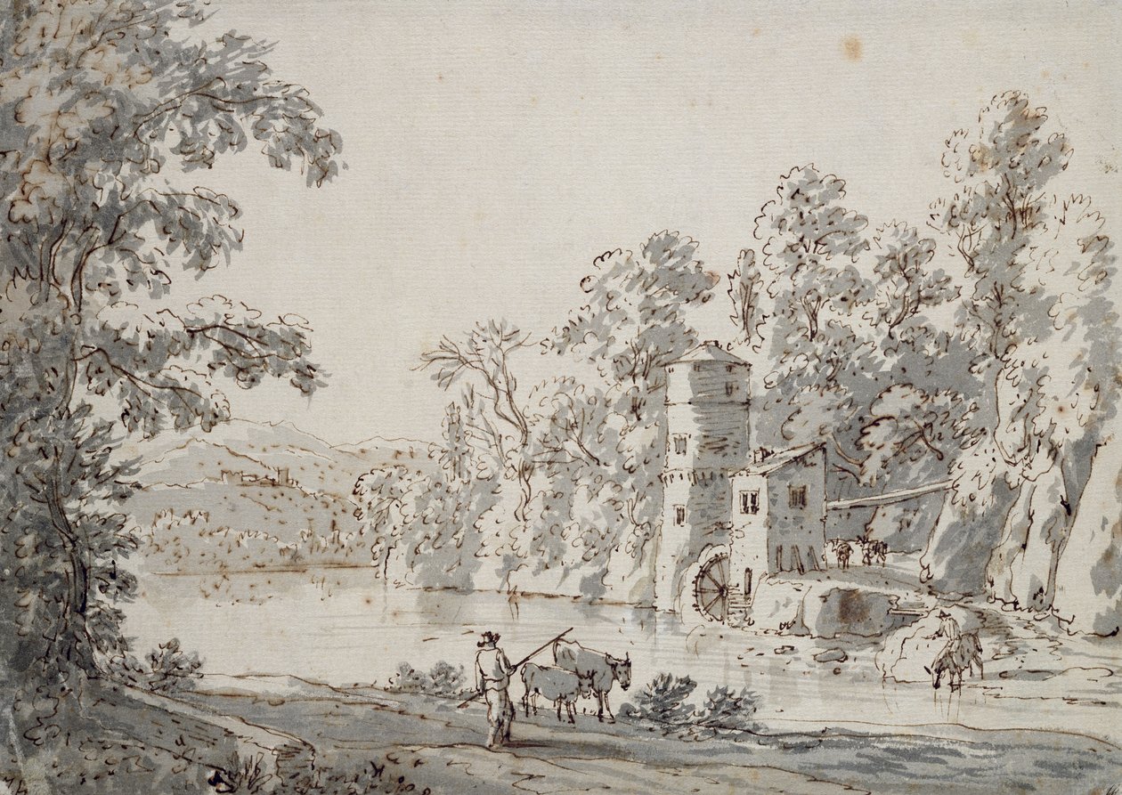 Il mulino ad acqua presso il guado da Jan Hackaert