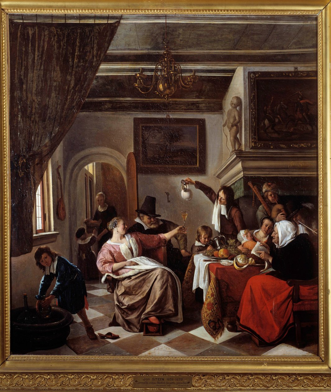 Come cantano i vecchi, cinguettano i piccoli Dipinto di Jan Steen (1626-1679) 1663 Montpellier, Museo Fabre da Jan Havicksz. Steen