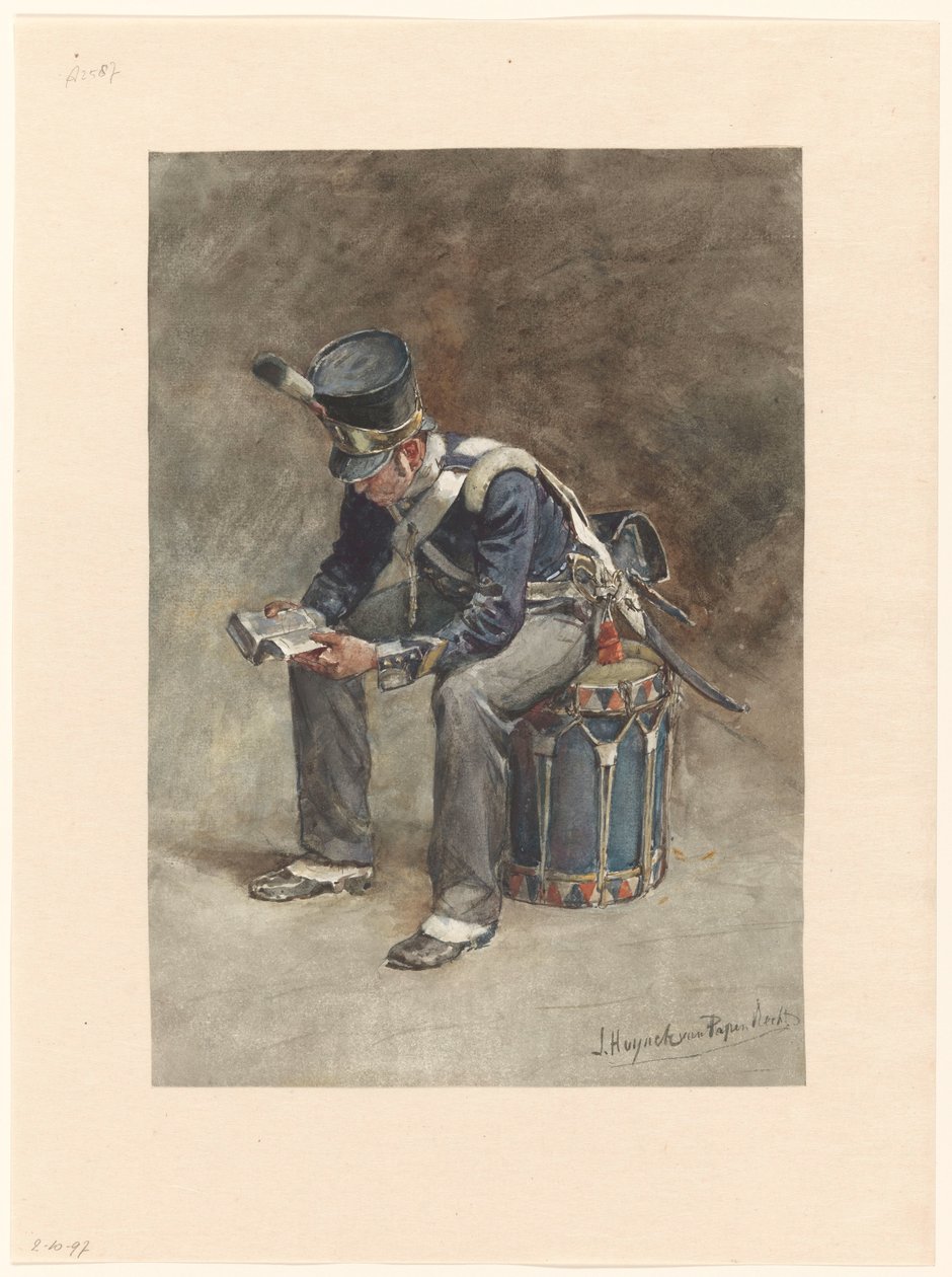 Tamburino di fanteria seduto e leggente da Jan Hoynck van Papendrecht