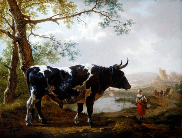 Un toro da premio in un paesaggio verdeggiante da Jan II Kobell