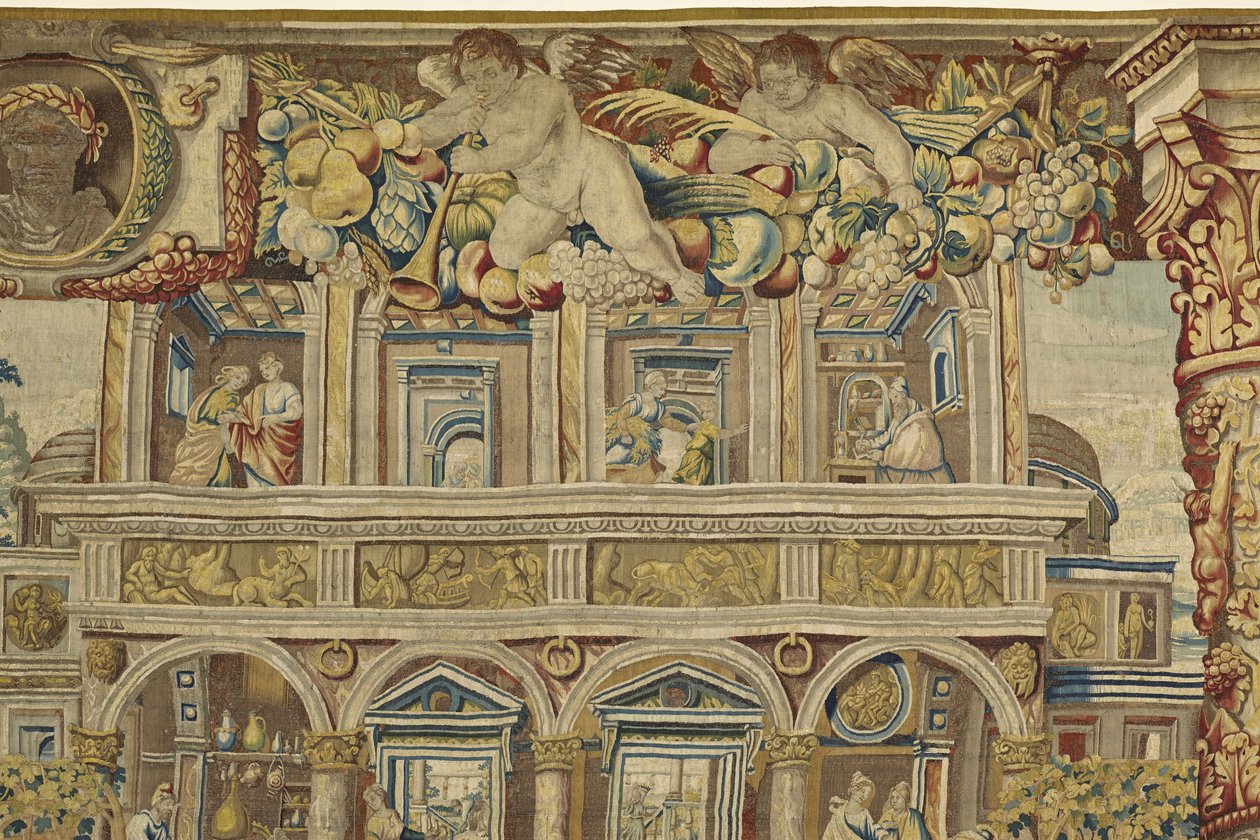 (dettaglio) del palazzo e angelo musicista da Vertumno e Pomona da Jan II Raes