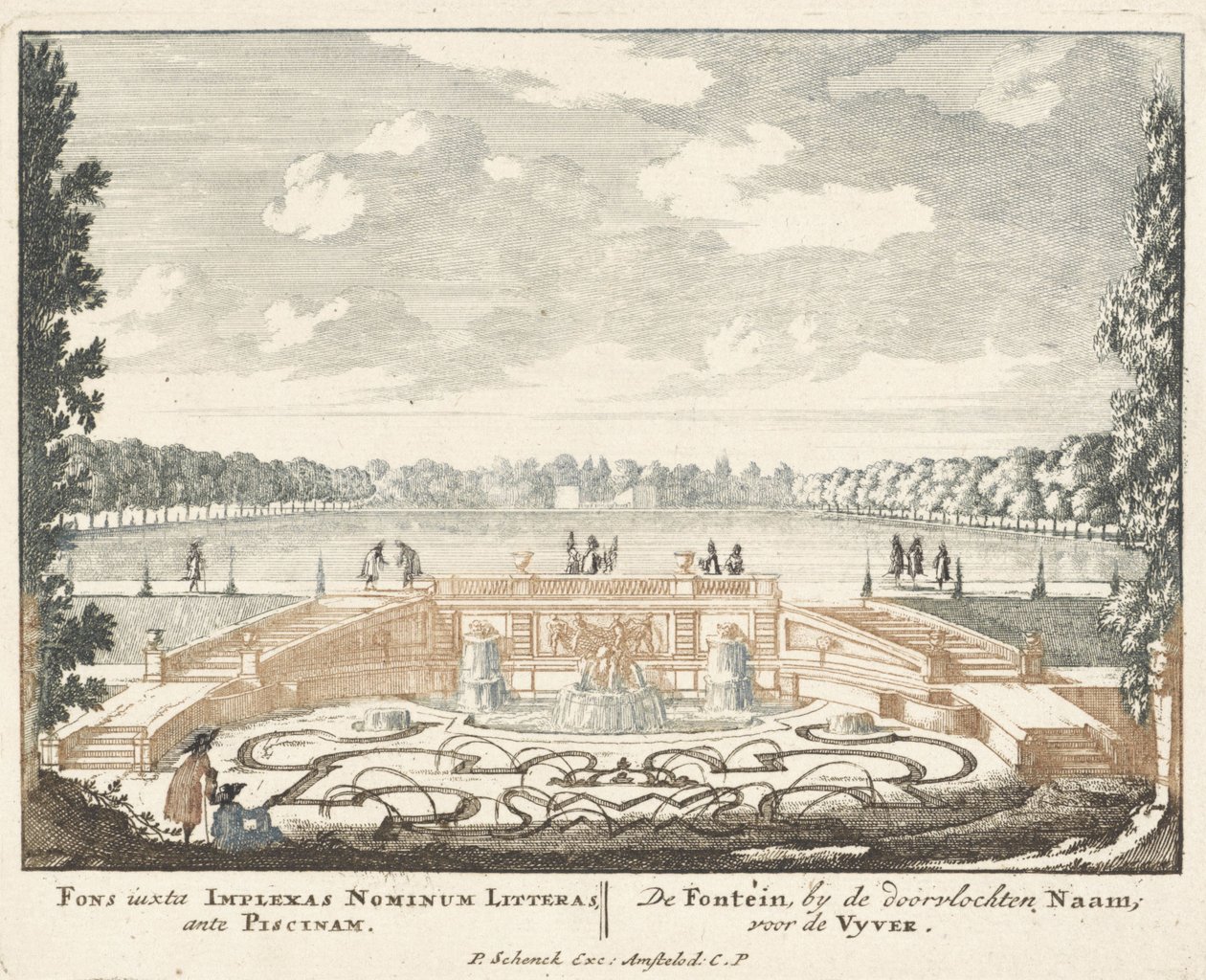 Fontana e grande stagno nei giardini del Palazzo Het Loo, 1694-97 da Jan I van Call