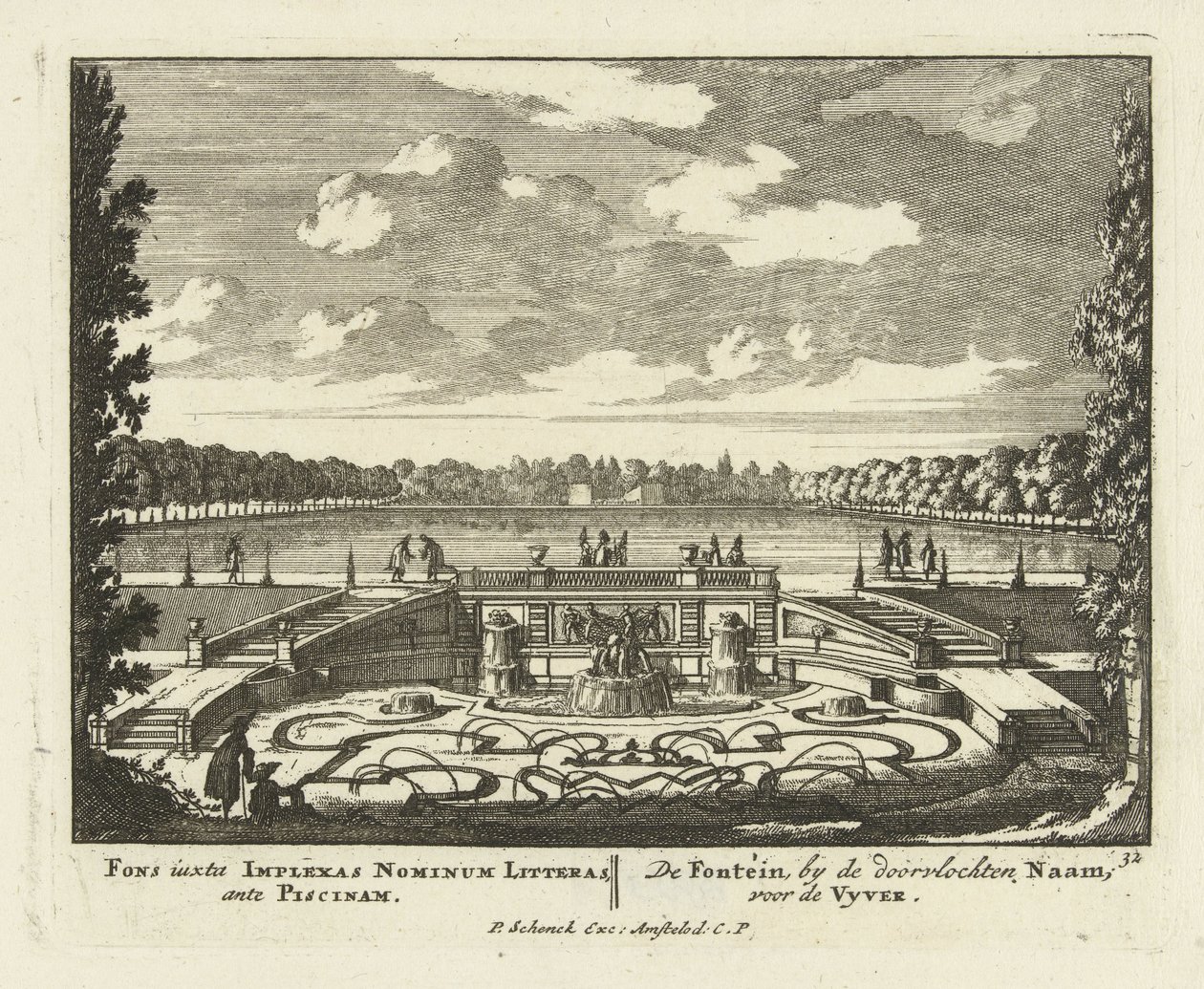 Fontana al grande stagno nei giardini di Paleis Het Loo, 1695-1705 da Jan I van Call