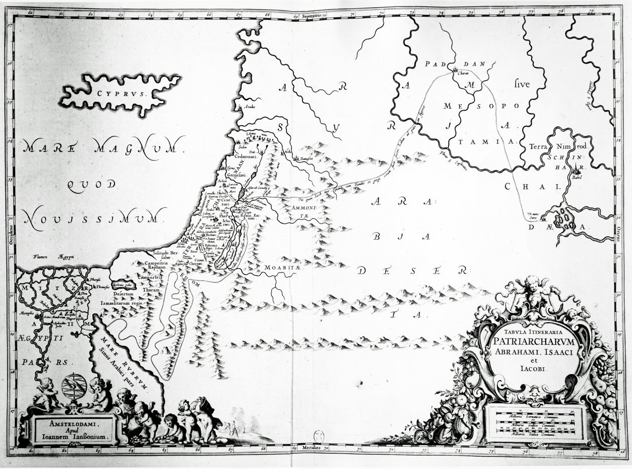 Mappa dei viaggi di Abramo, Isacco e Giacobbe, 1652 da Jan Janssonius