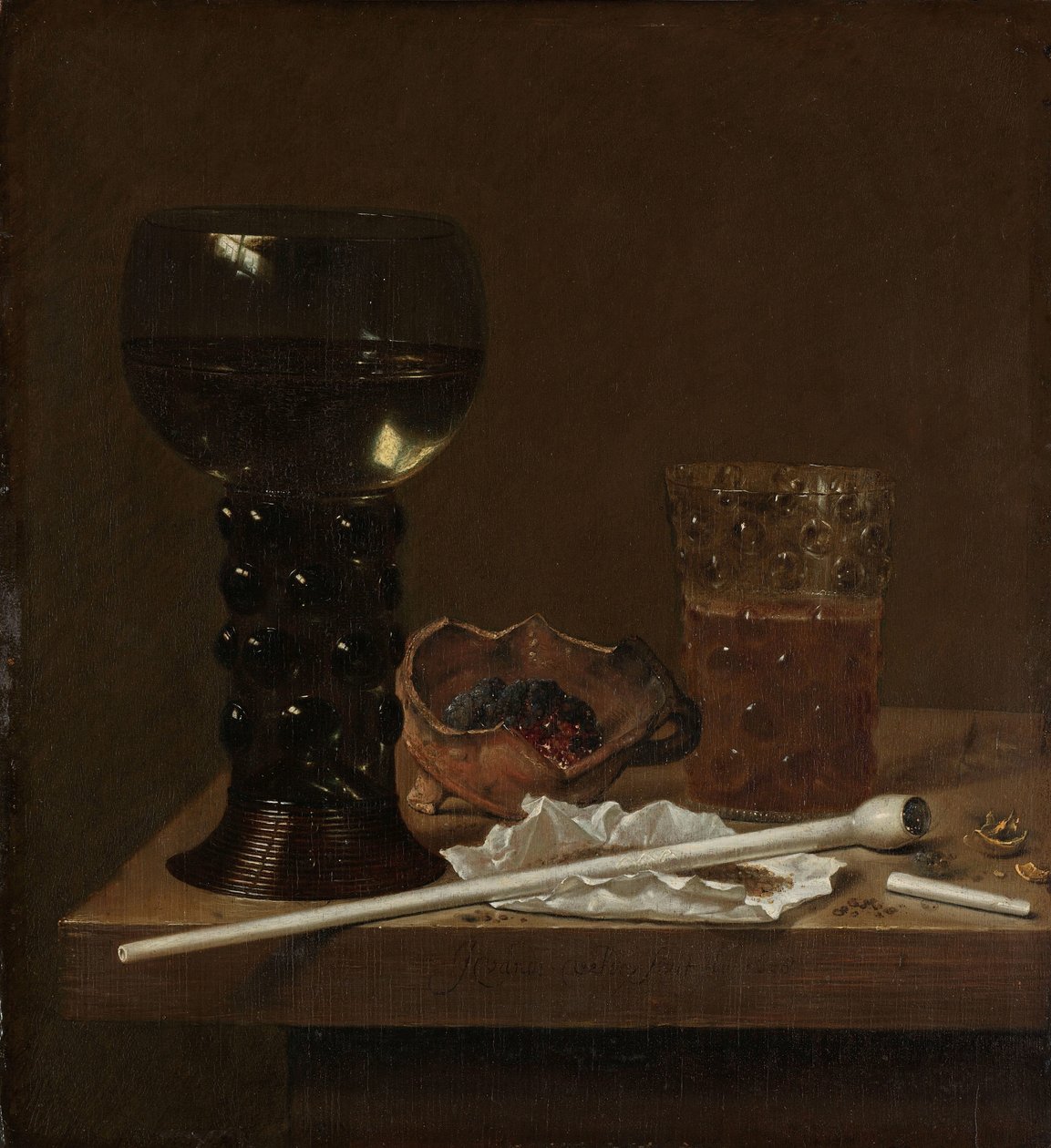Natura morta con Roemer, bicchiere di birra e pipa da Jan Jansz. van de Velde (III)