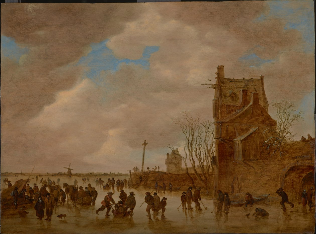 Piaceri del ghiaccio davanti a una torre del ponte, 1655 da Jan Josefsz Goyen van