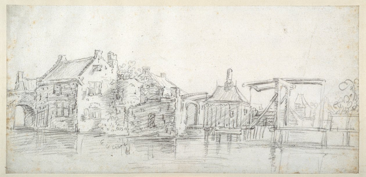 Un canale con edifici, inclusa una casa del pedaggio e un ponte pedaggio, c.1650 da Jan Josefsz. van (circle of) Goyen