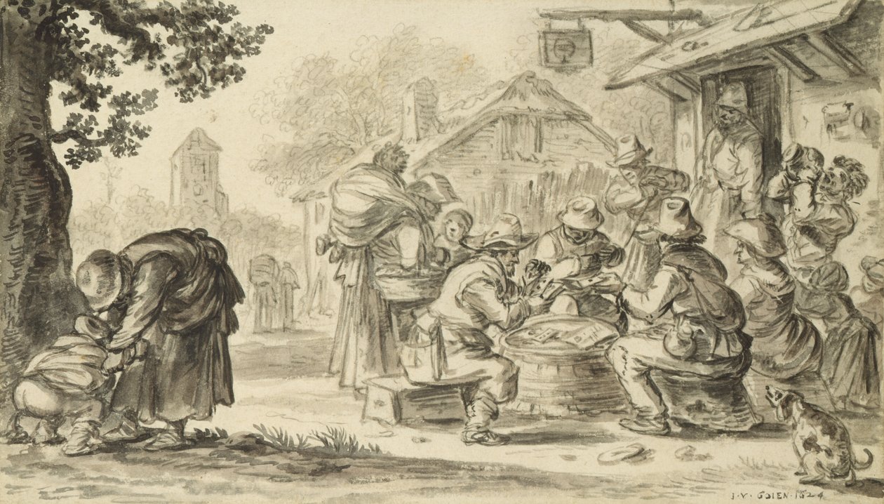 Partita a Carte dei Contadini davanti alla Locanda, 1624 da Jan Josephsz van Goyen