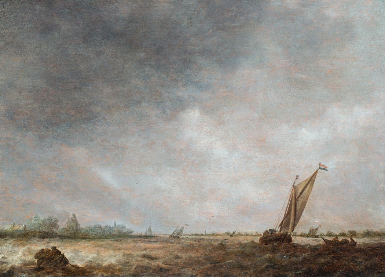 Scena di estuario con navigazione in acque agitate (olio su tavola) da Jan Josephsz van Goyen