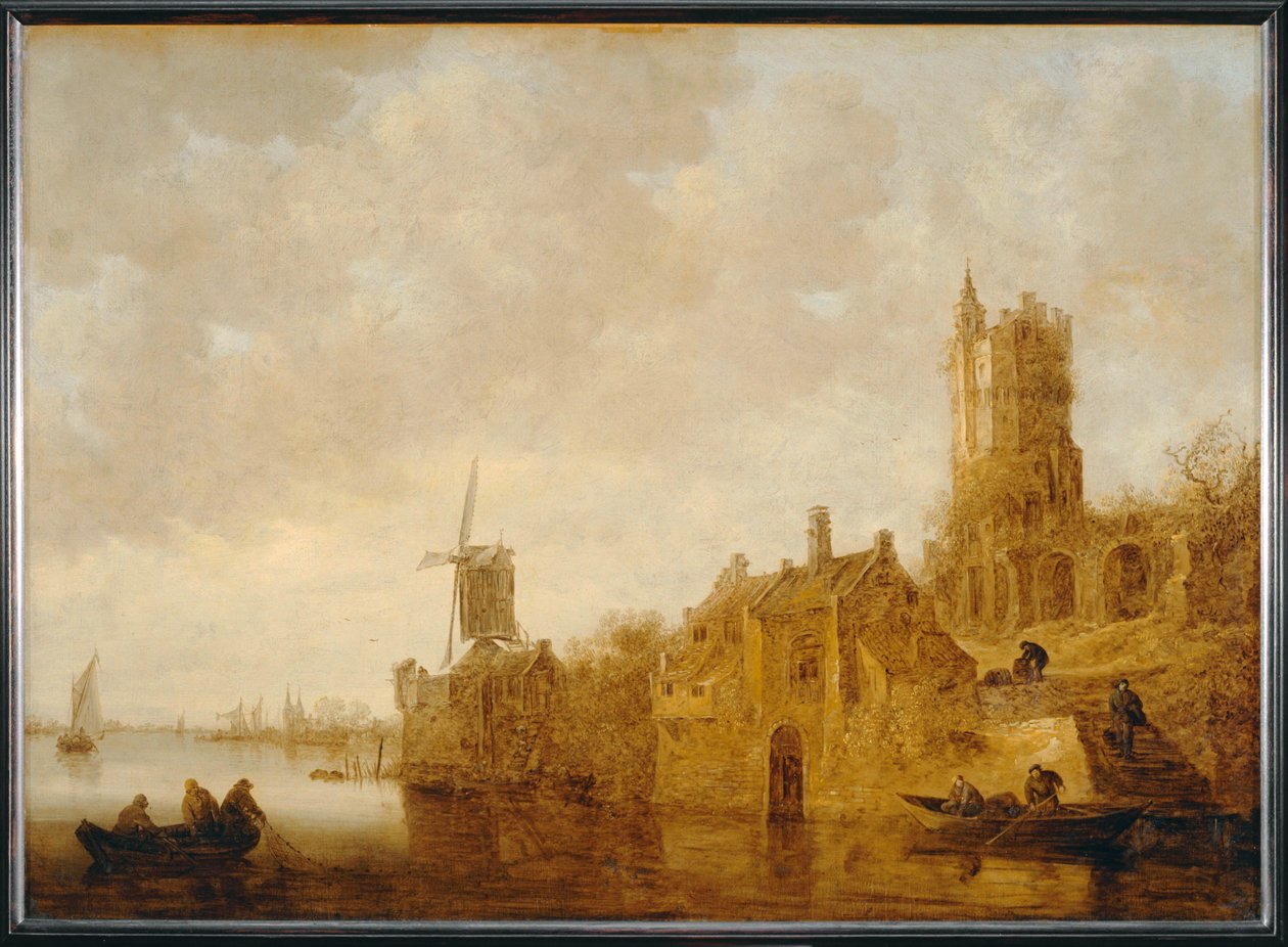 Paesaggio fluviale con mulino in rovina e chi¢teau ... da Jan Josephsz van Goyen