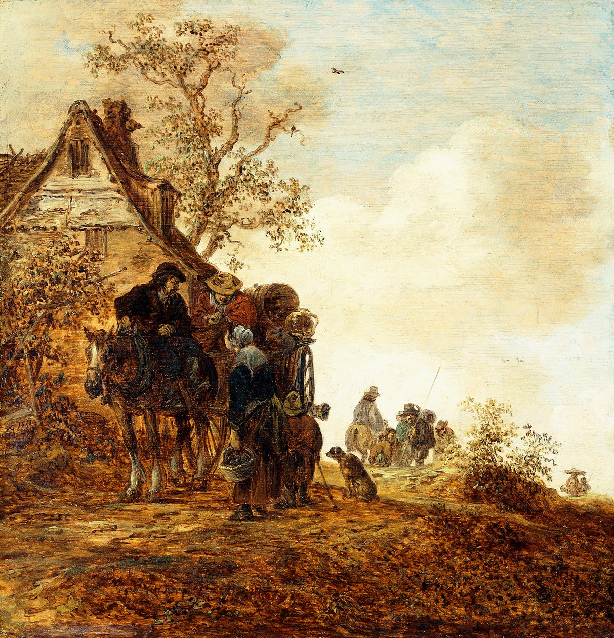 Contadini in un carro vicino a un cottage da Jan Josephsz van Goyen