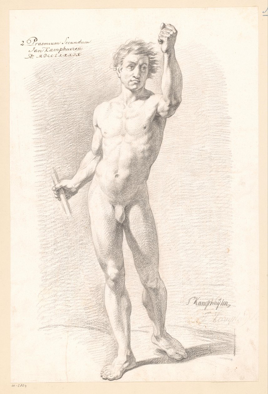 Nudo maschile in piedi, visto di fronte (2° premio 1789) da Jan Kamphuijsen