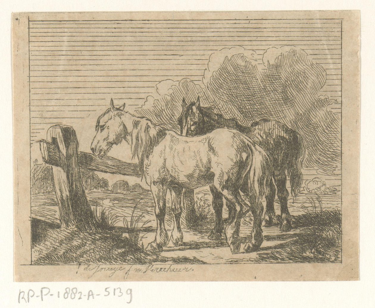 Prato con due cavalli da Jan Karel Jacob de Jonge