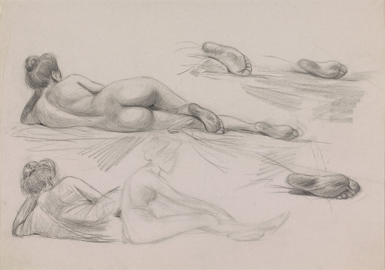 Foglio di schizzi con studi di una donna nuda con capelli raccolti da Jan Kuyper