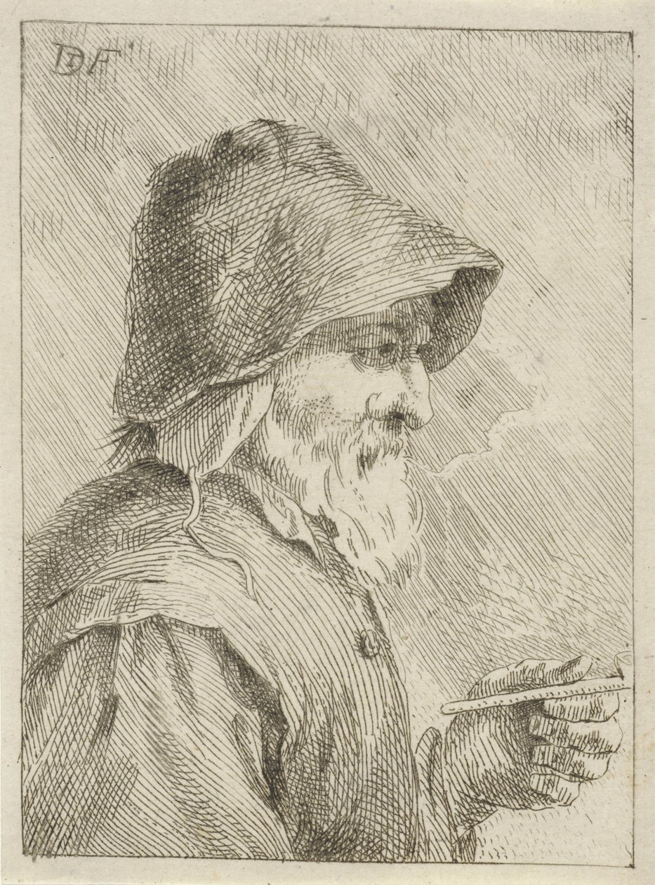 Vecchio con barba e pipa in mano da Jan Lauwryn Krafft (I) (attributed to)