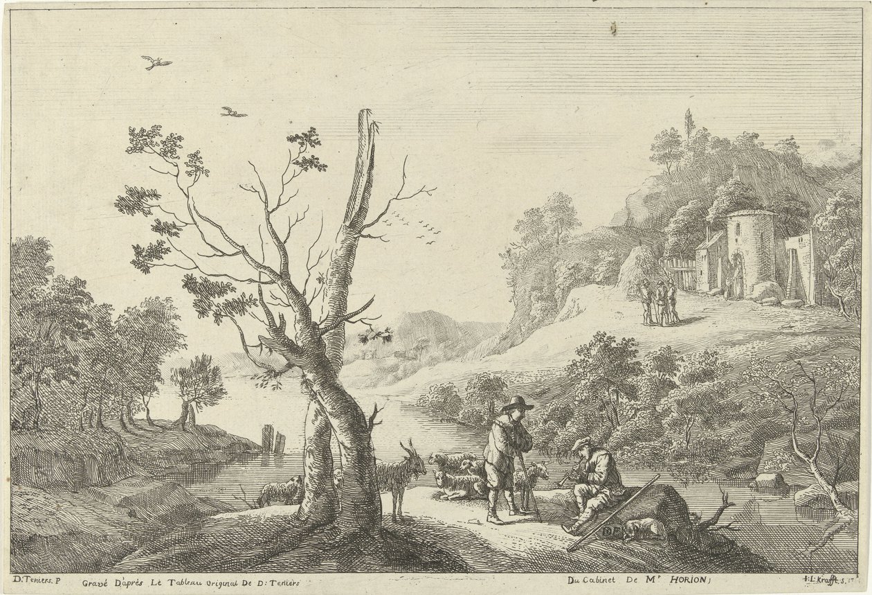 Paesaggio con un flautista e un pastore da Jan Lauwryn Krafft (I)