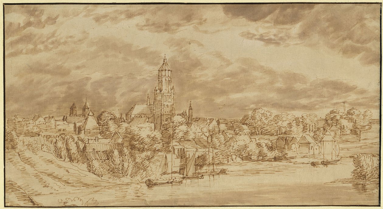 Veduta di una città sulla riva opposta di un fiume da Jan Lievens