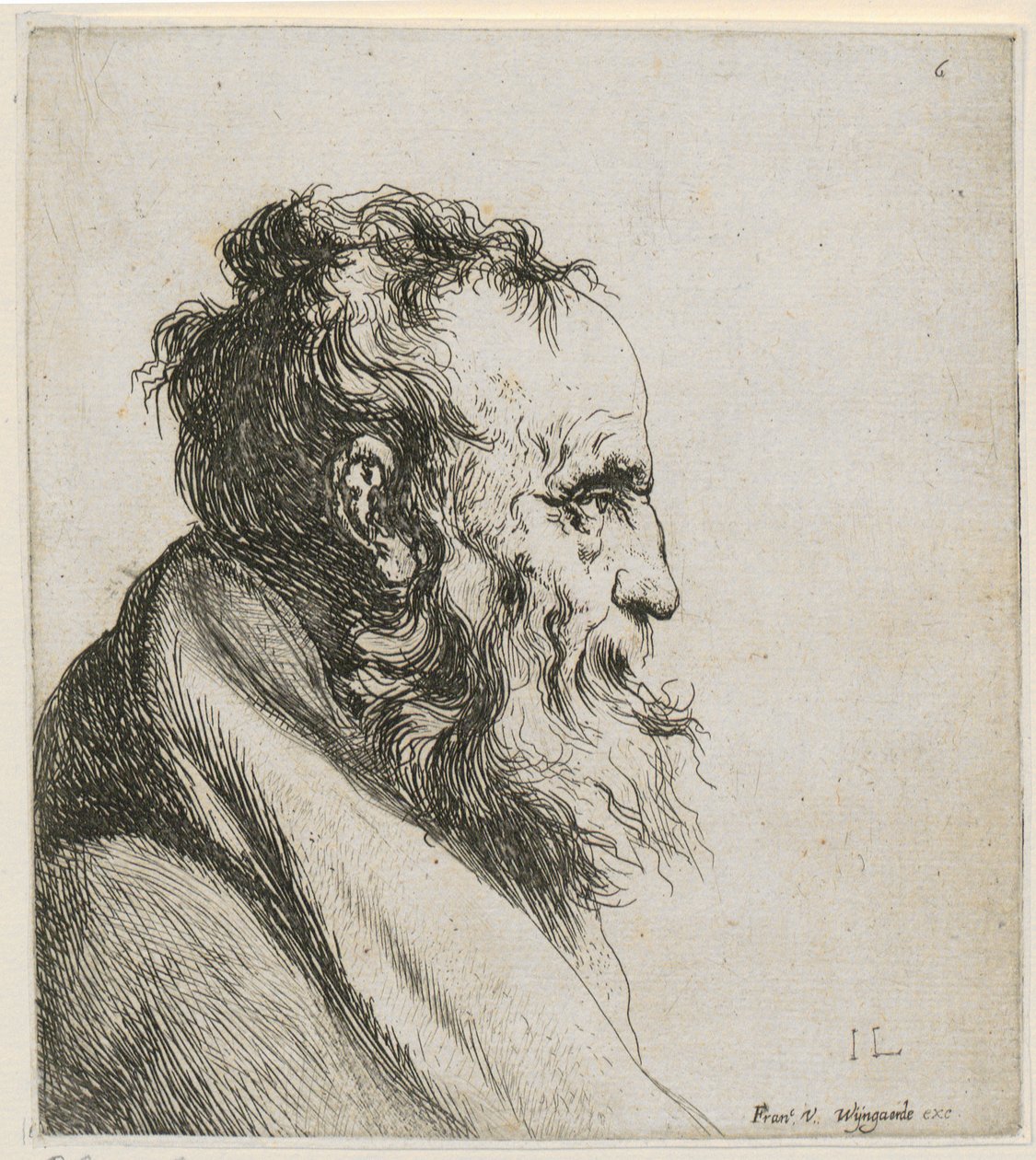 Ritratto a mezzo busto di un anziano barbuto, di profilo verso destra da Jan Lievens