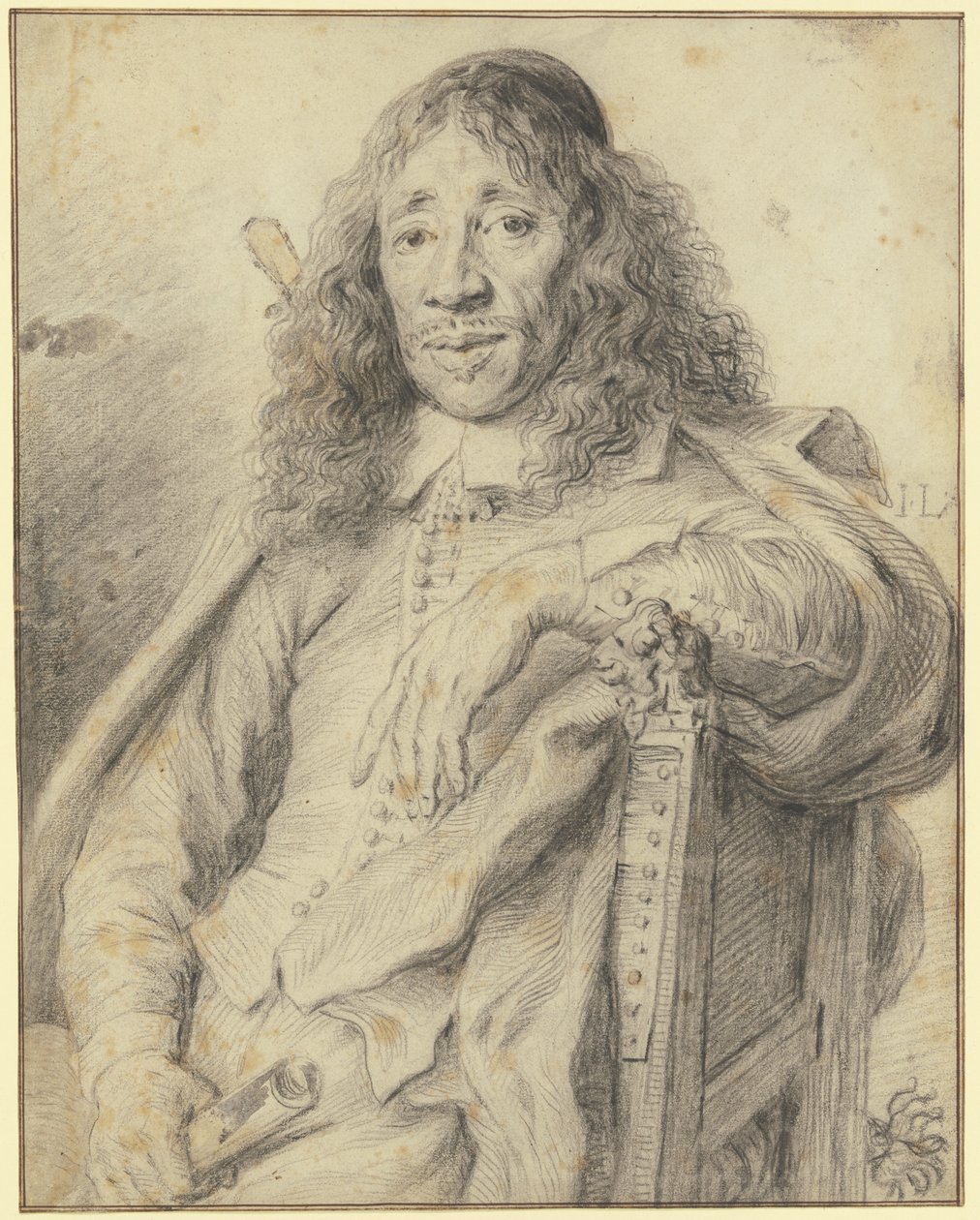 Il poeta Jan Vos seduto su una poltrona, rivolto verso sinistra da Jan Lievens