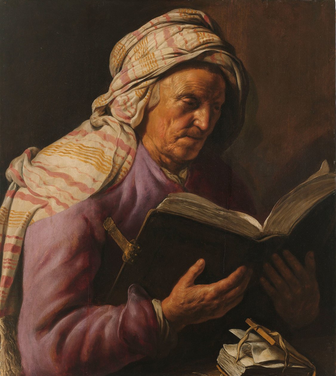 Vecchia che legge da Jan Lievens