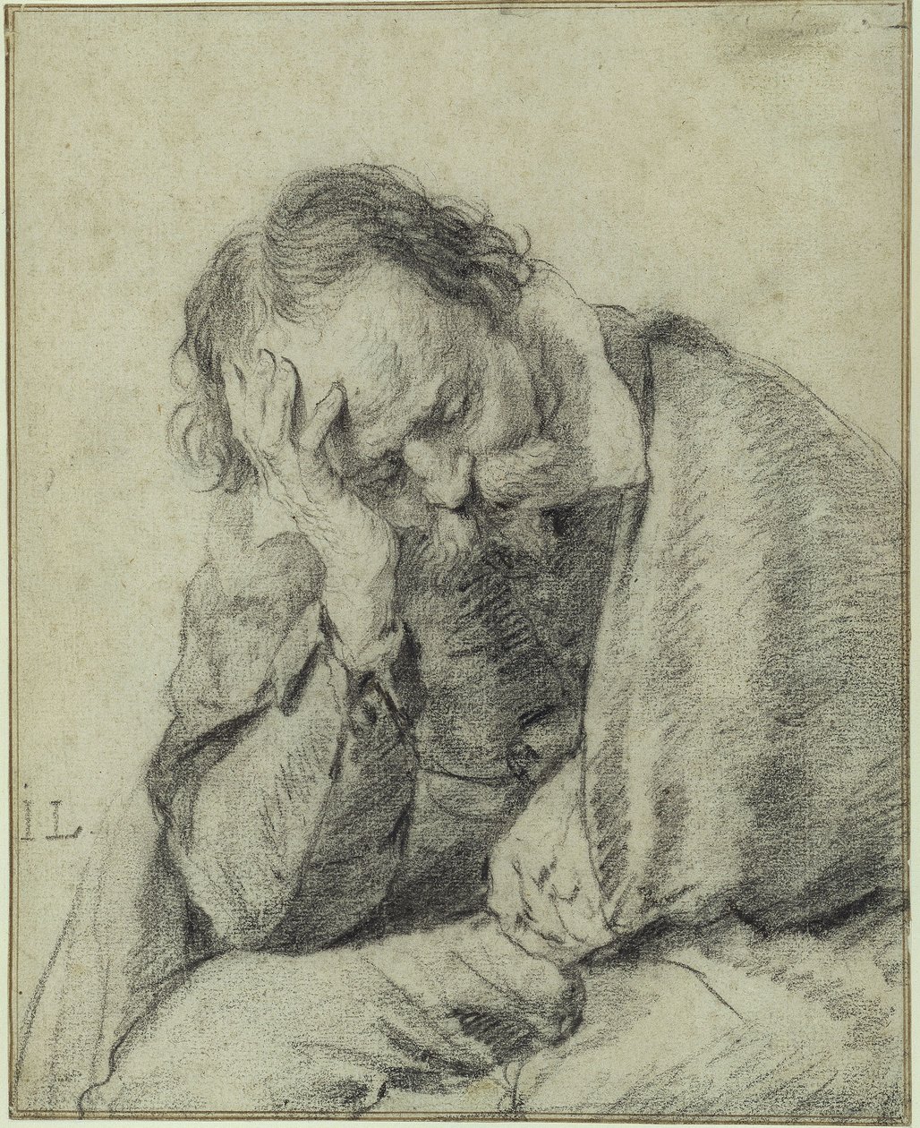 Studio di un uomo che appoggia la testa sulla mano destra da Jan Lievens
