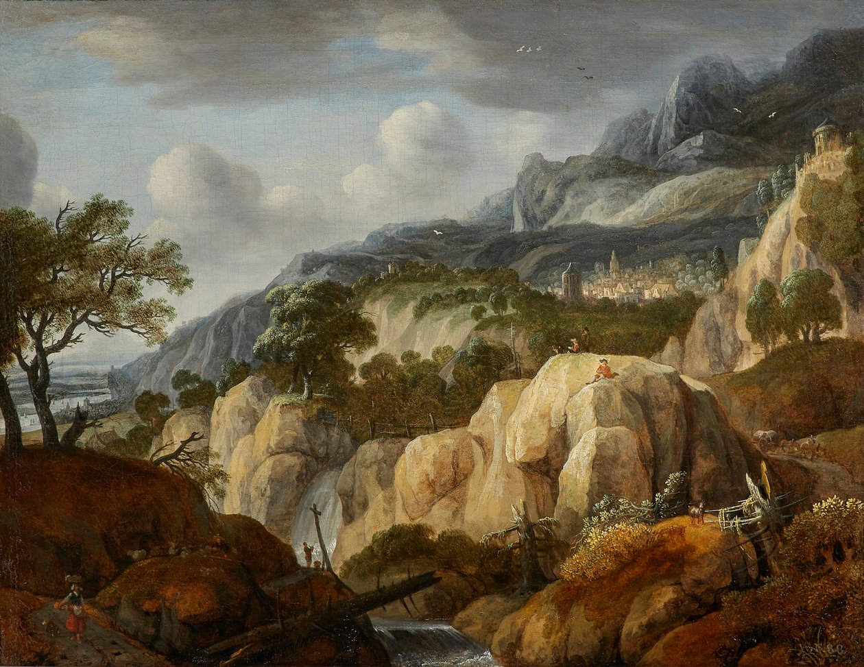 Paesaggio montano con disegnatore da Jan Looten