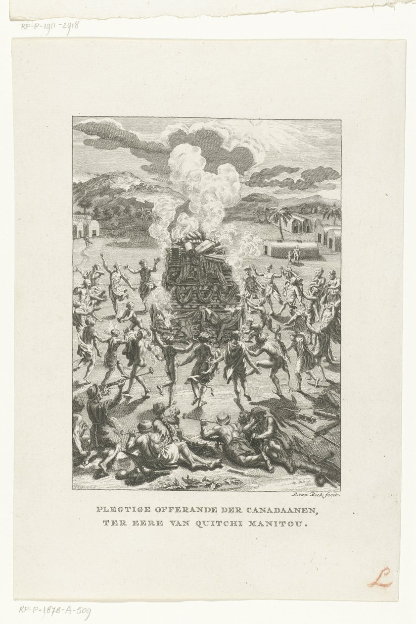 Abitanti originali del Canada offrono a Gitche Manitou (Plegtige offerande der Canadaanen, ter eere di Quitchi Manitou, Religioni) da Jan Lucas van der Beek