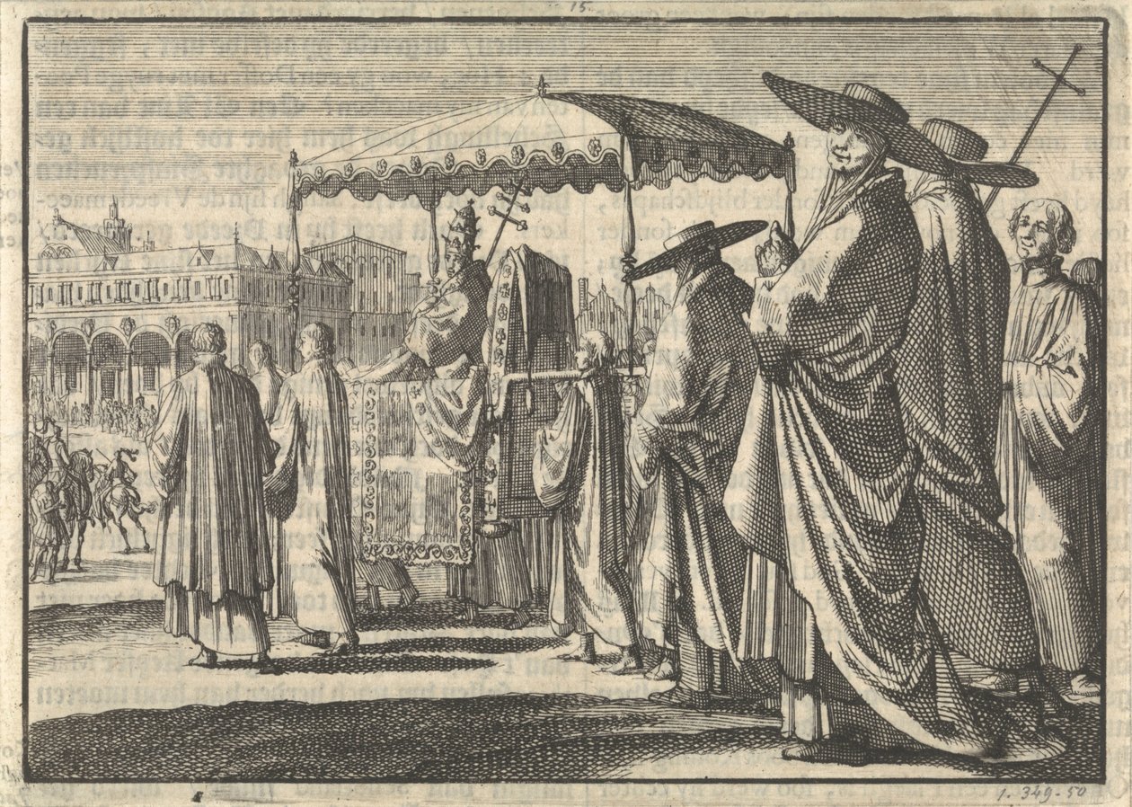 Cristiano IV, re di Danimarca, travestito da papa, imita una processione con i suoi cortigiani, 1596 da Jan Luyken