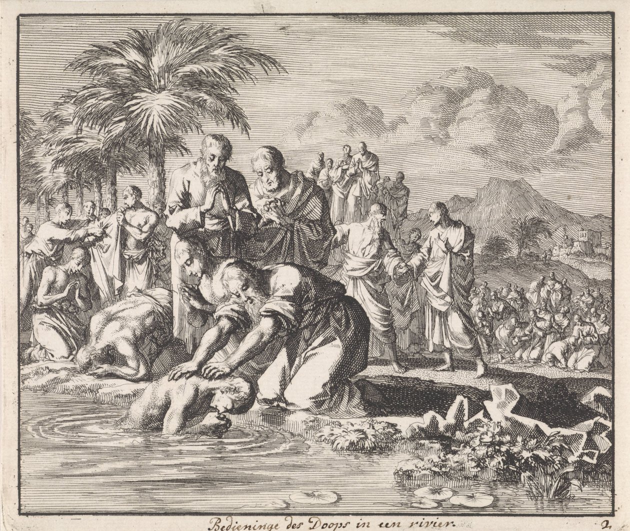 Battesimo di nuovi credenti in un fiume da Jan Luyken