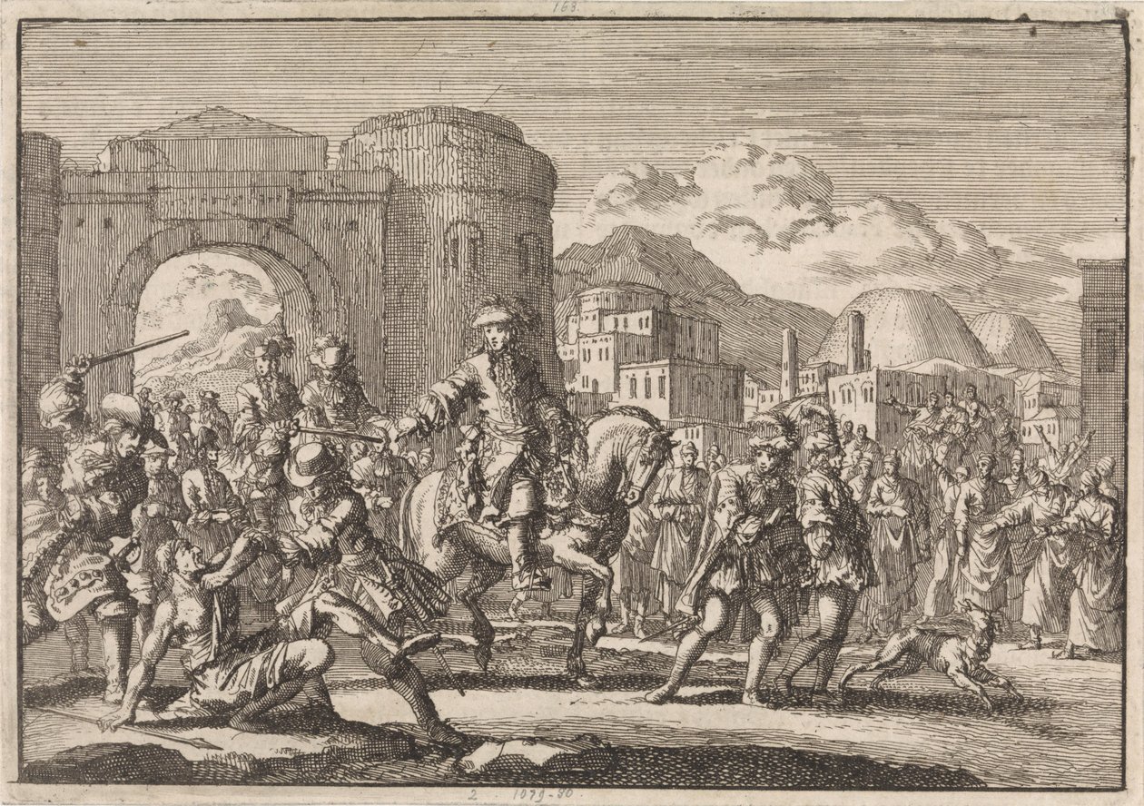 Inviato francese entra a cavallo a Gerusalemme, 1674 da Jan Luyken